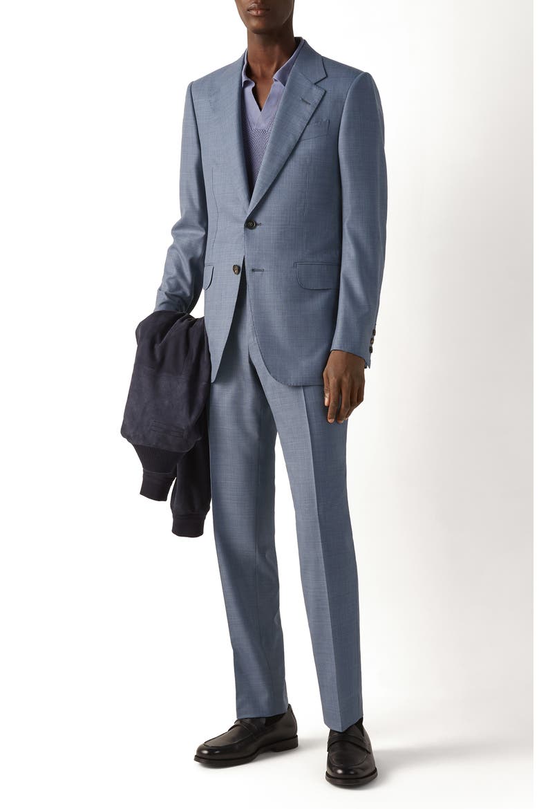 Regular Fit Light Blue Glen Check Centoventimila Wool Suit, Main, color, LIGHT BLUE