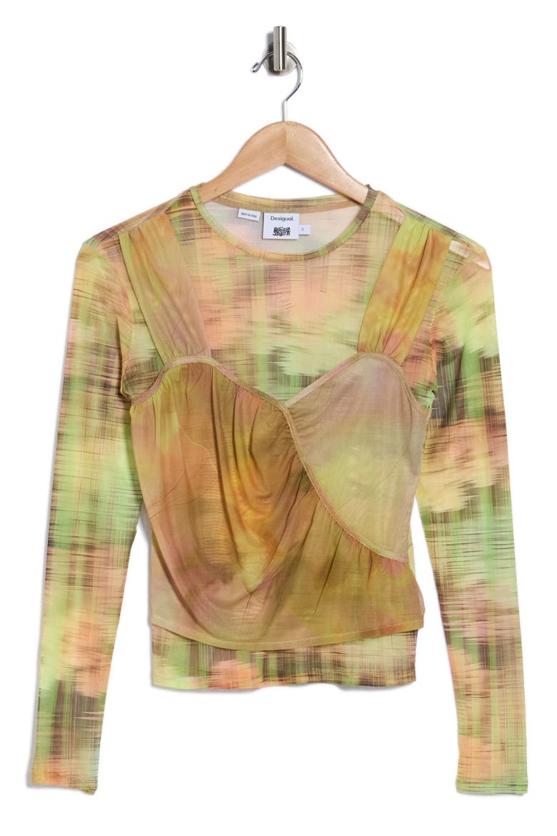 Printed Mesh Top, Alternate, color, YELLOW