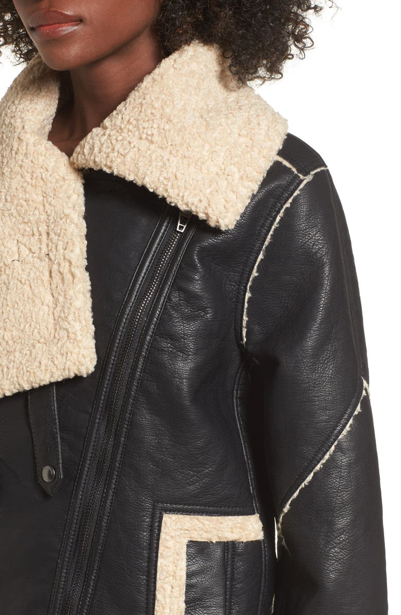 BLANKNYC Faux Shearling & Faux Leather Jacket, Alternate, color, 