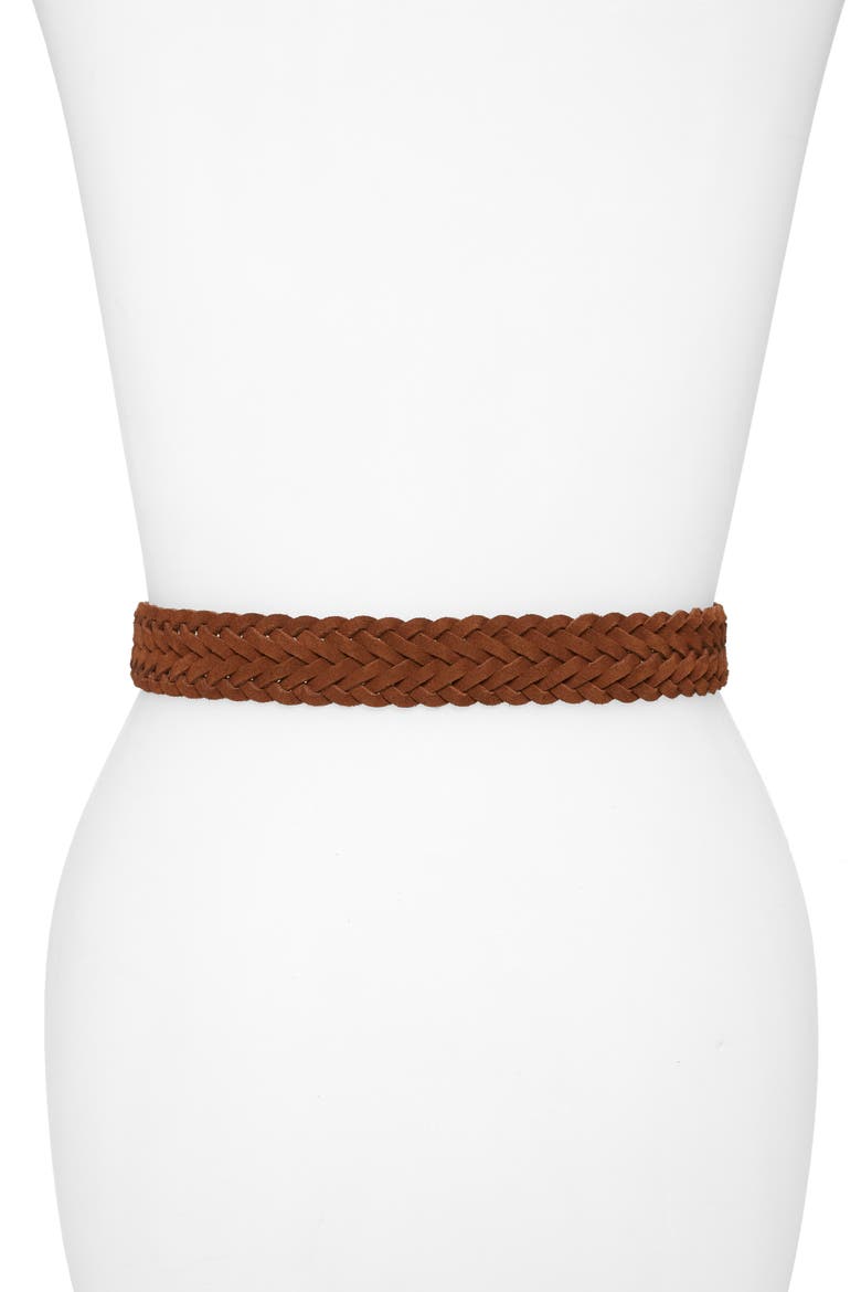 Braided Leather Belt, Alternate, color, COGNAC