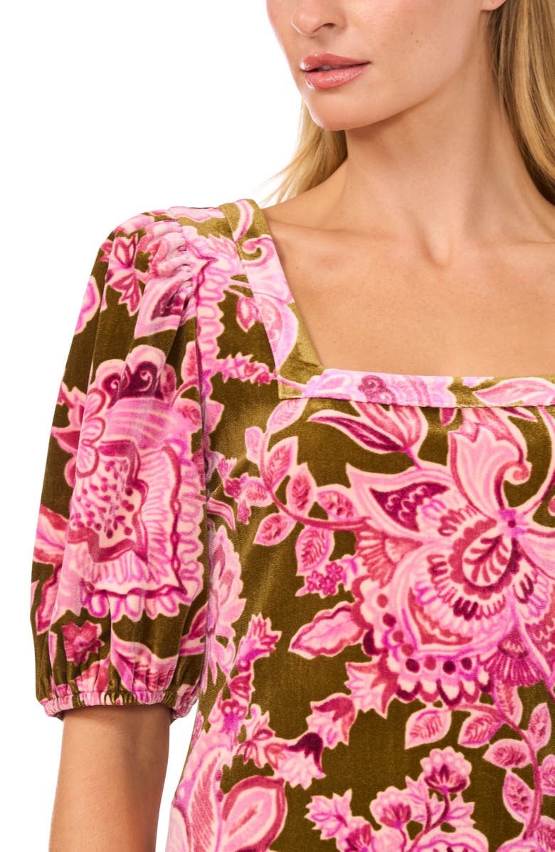 CeCe Floral Stretch Velvet Square Neck Top, Alternate, color, 