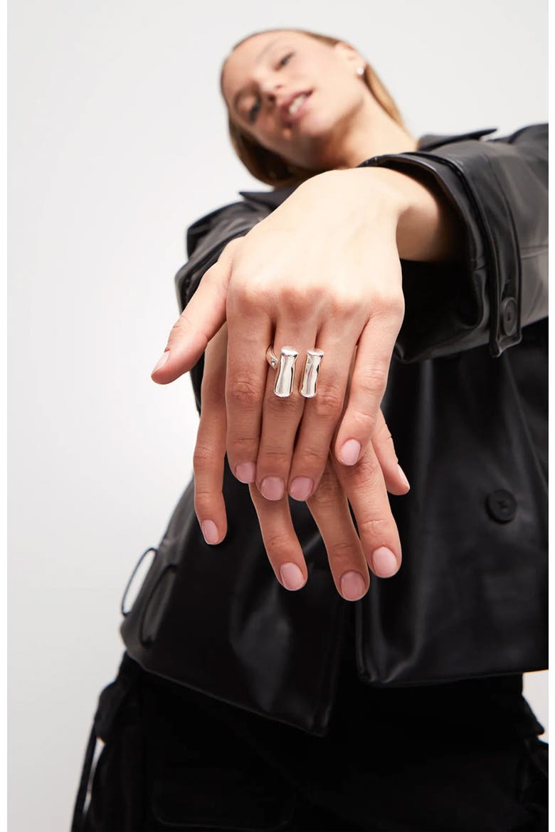 Sterling Silver-Plated Ring with Two Vertical Tubes, Alternate, color, Silver