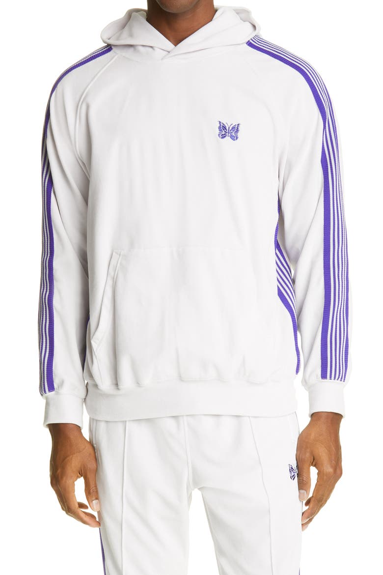 Butterfly Embroidered Velour Track Hoodie, Main, color, WHITE