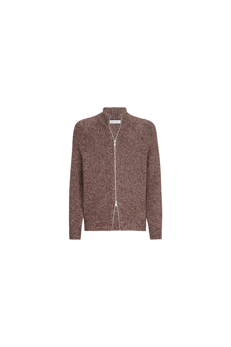 Virgin wool, silk and cashmere chiné cardigan with zipper, Alternate, color, Burgundy