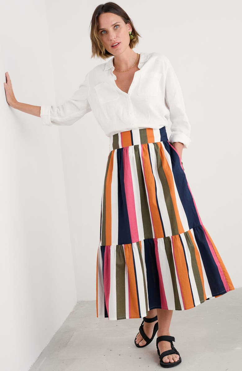 Seasalt Cornwall Cranesbill Stripe Tiered Maxi Skirt, Alternate, color, Indian Summer Multi