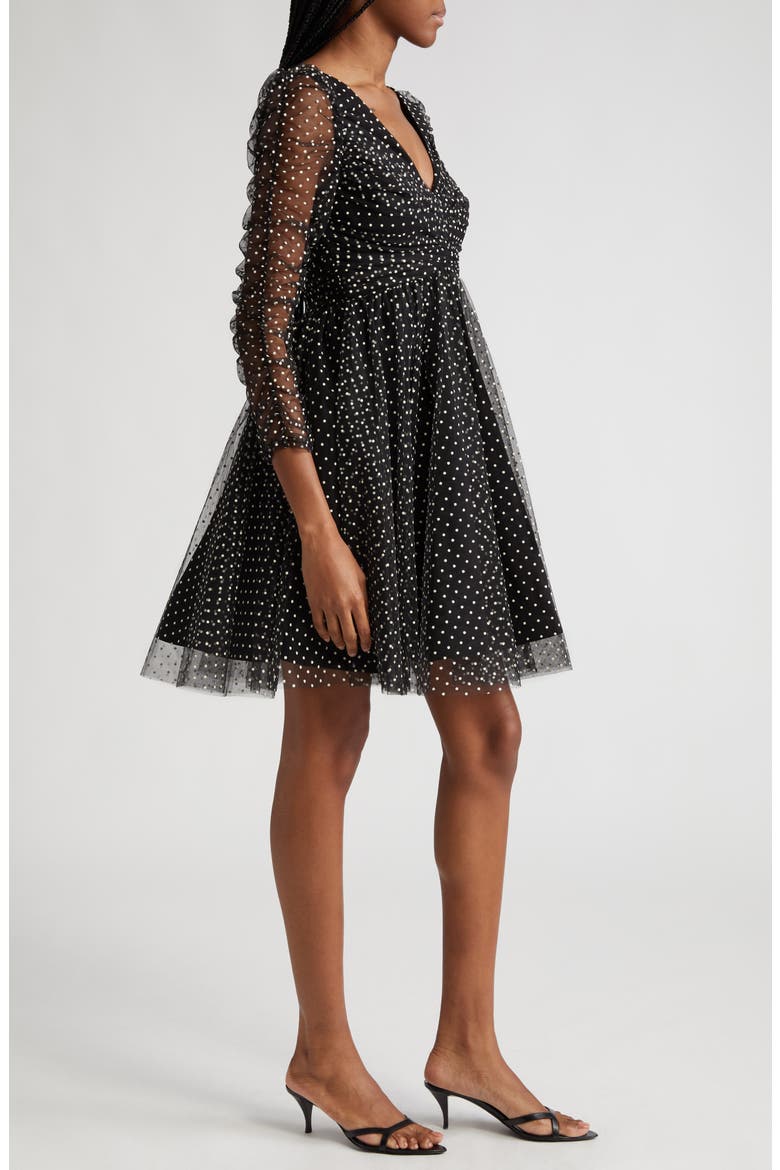 Dot Ruched Tulle Dress, Alternate, color, BLACK/ CREAM DOT