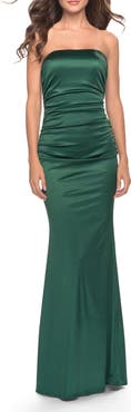 La Femme Chic Strapless Liquid Jersey Gown with Ruching