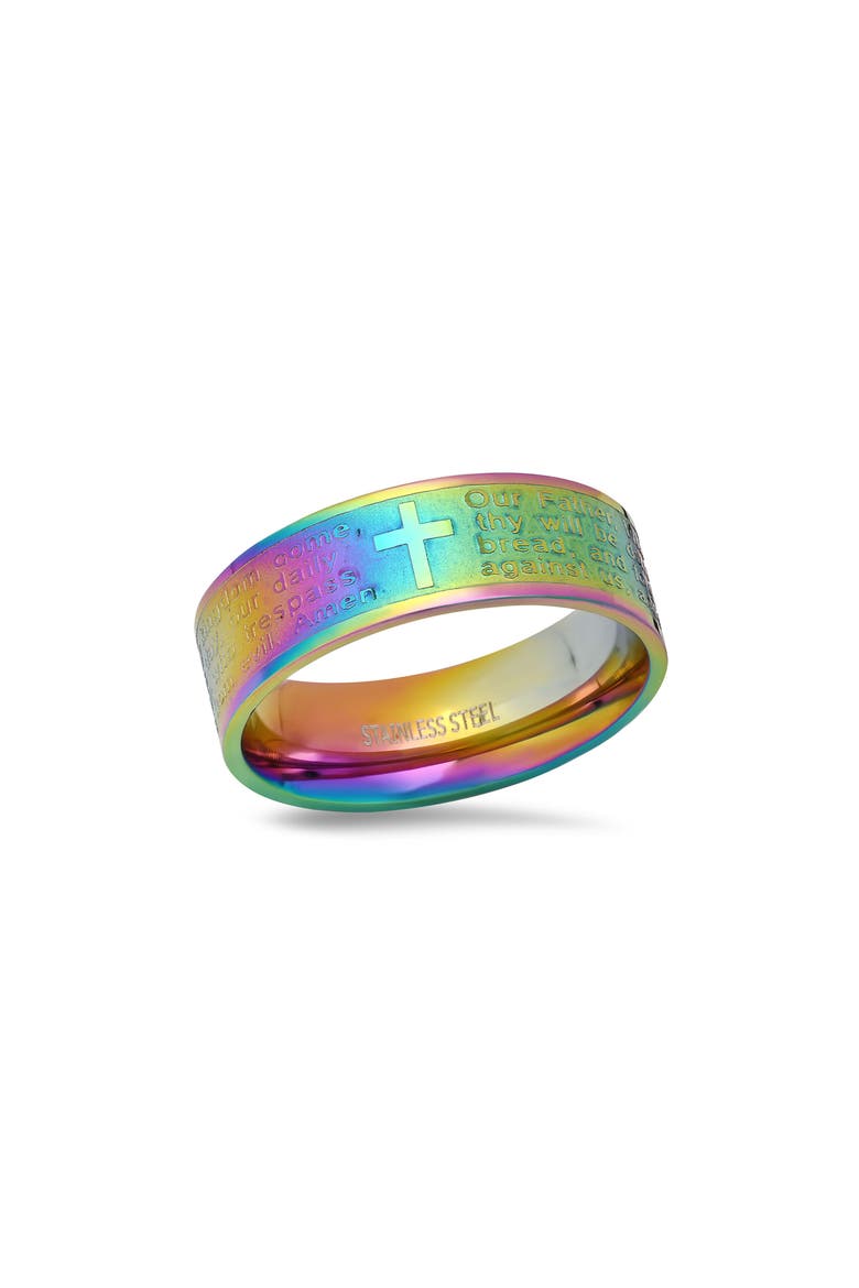 Men's Lord's Prayer Cross Band Ring, Main, color, MULTI