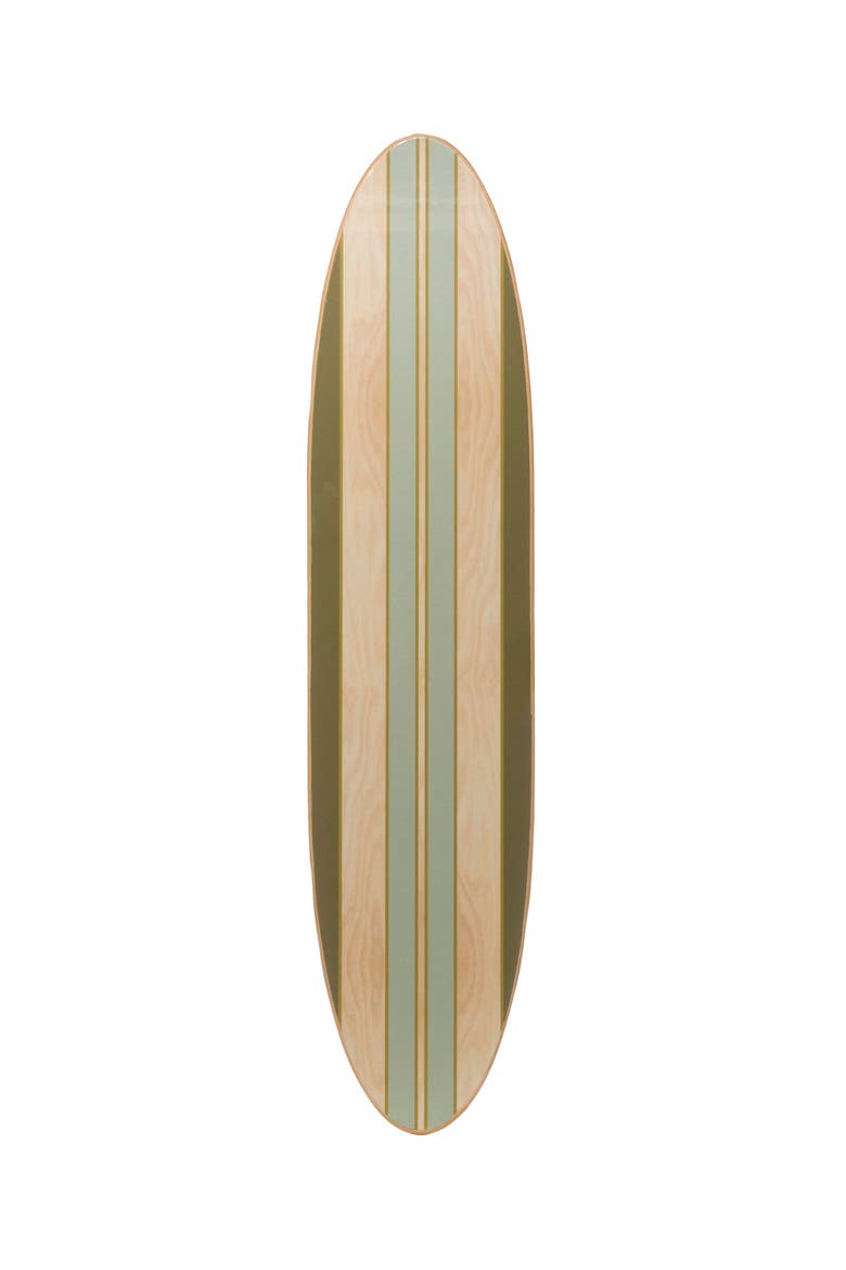Lacquered Wood Surfboard Wall Décor with Stripes, Main, color, Blue
