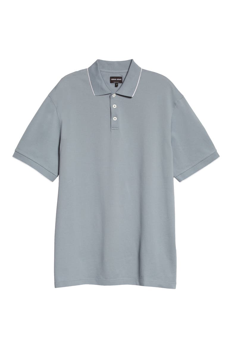Tipped Short Sleeve Cotton Polo, Alternate, color, BLUE GREY