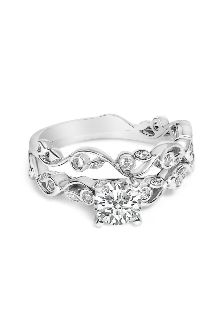 14K White Gold Lab Grown Diamond 1.0 Cttw Vintage Style Engagement Ring and Band Set, Main, color, White