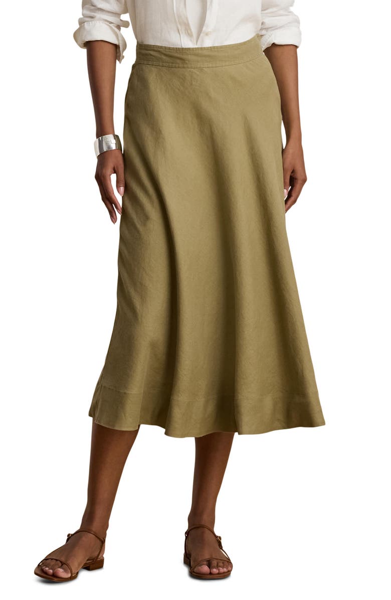 Lauren Ralph Lauren A-Line Linen Midi Skirt, Main, color, Light Agave Green