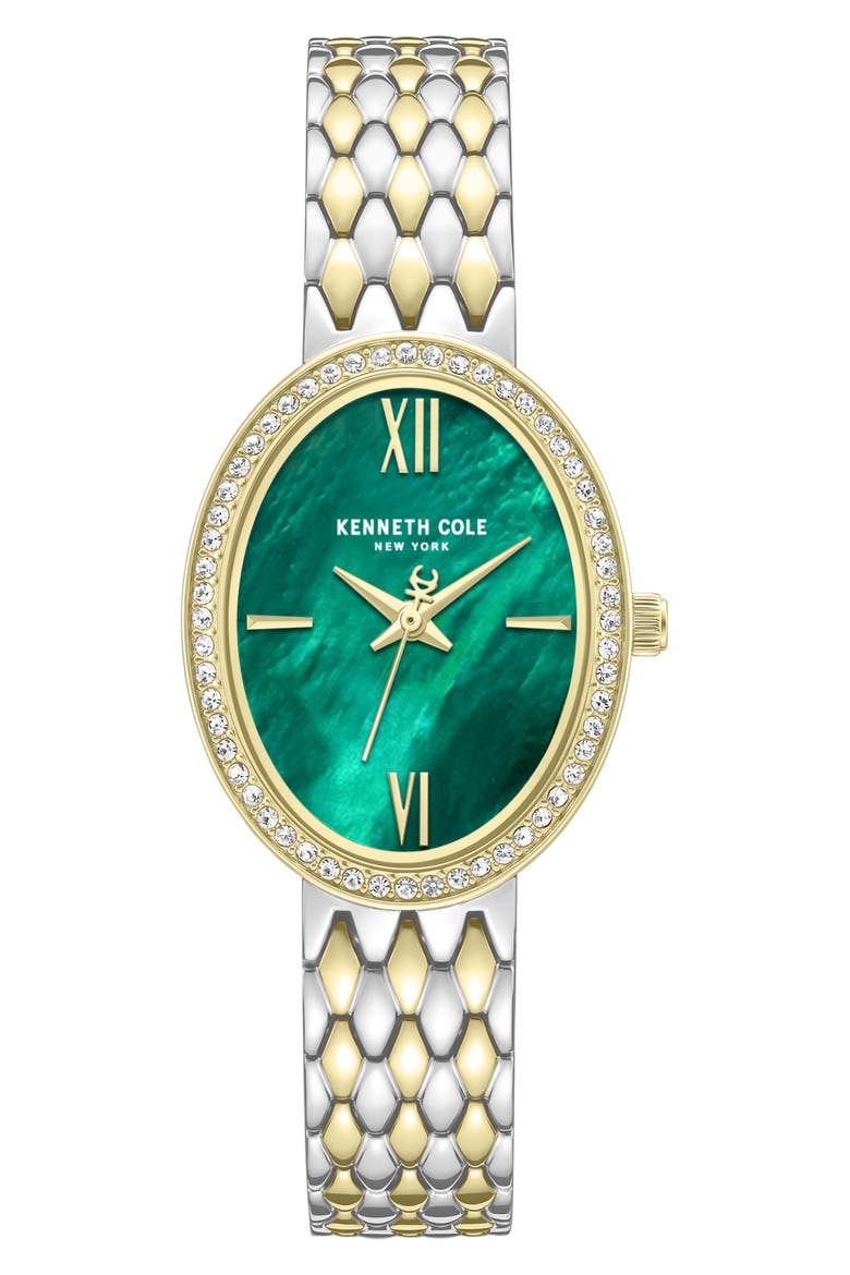 Oval Mother-of-Pearl & Crystal Bracelet Watch, 25mm x 38mm, Main, color, GREEN/ TWO TONE