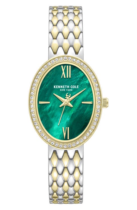 Oval Mother-of-Pearl & Crystal Bracelet Watch, 25mm x 38mm