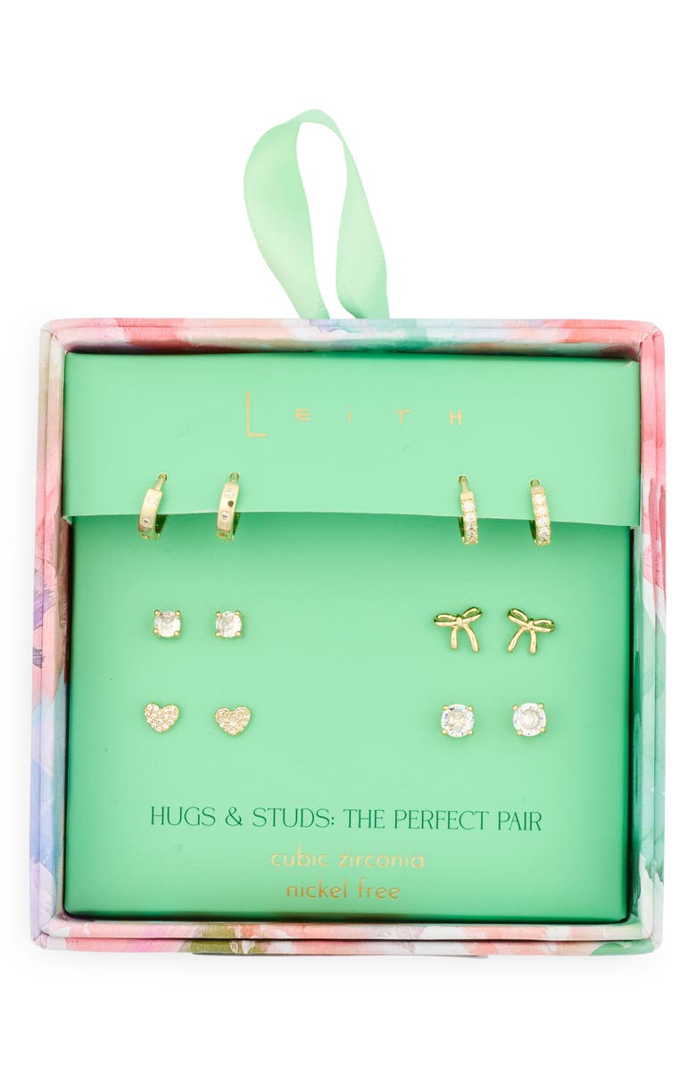 Leith Set of 6 Assorted Stud & Hoop Earrings, Main, color, Clear- Gold