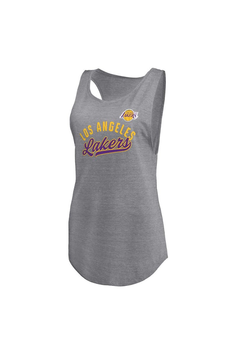 FANATICS Women's Fanatics Heathered Gray Los Angeles Lakers Quality Time Open Scoop Neck Tri-Blend Tank Top, Alternate, color, Heather Gray
