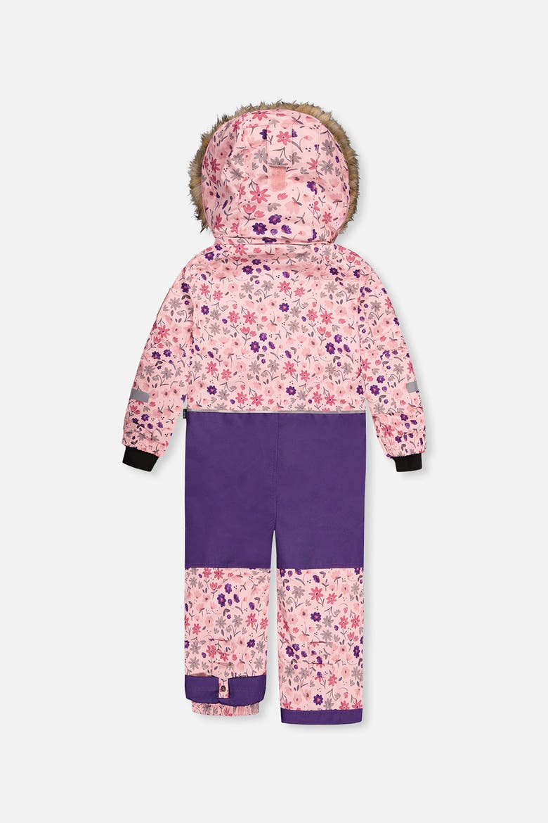 Play Flower Faux Fur Hood & Expandable Sleeve One Piece Snowsuit, Alternate, color, Pink Printed Mini Flowers