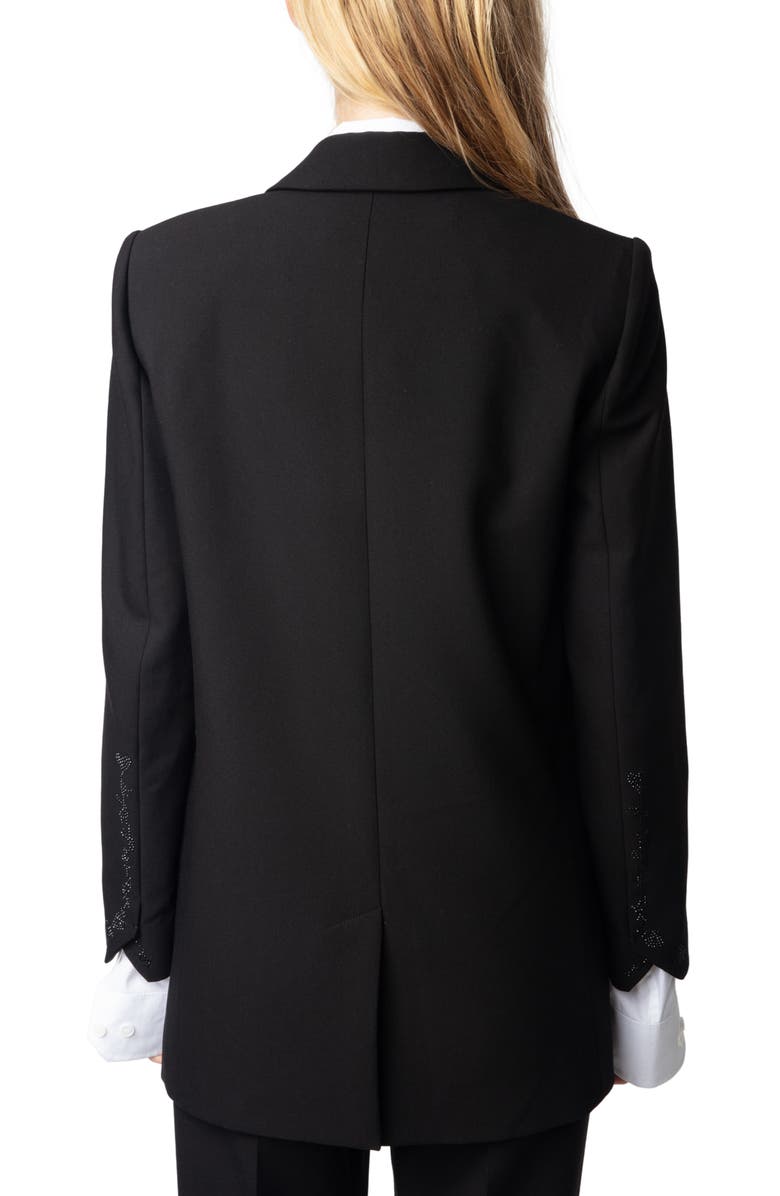 Zadig & Voltaire Viva Crystal Embellished Single Breasted Stretch Crepe Blazer, Alternate, color, 