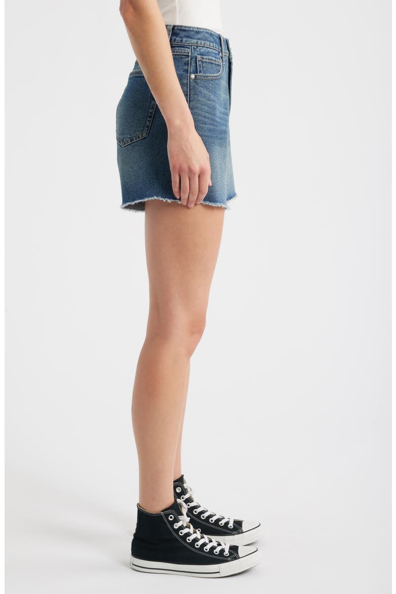Frayed High Waist Mid Thigh Relaxed Denim Shorts, Alternate, color, WILLA