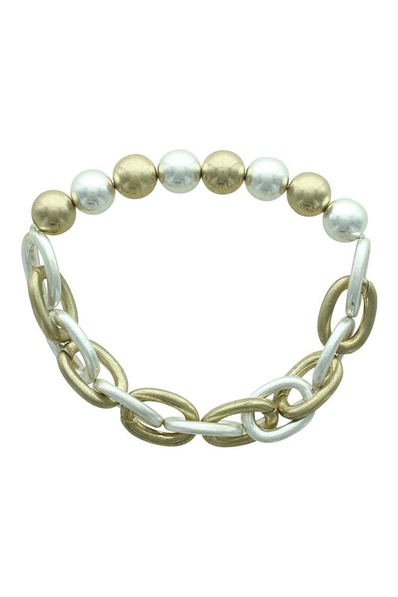 Callie Beaded Chain Link Bracelet, Main, color, WORN GOLD / SILVER