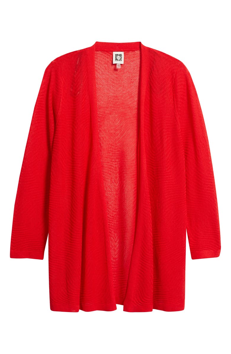Anne Klein Texture Stitch Sheer Long Cardigan, Alternate, color, Begonia Red