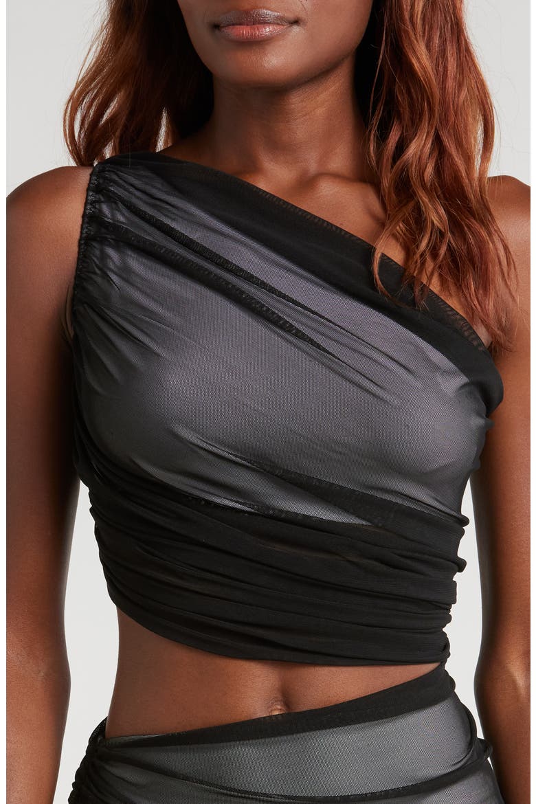 Diana One-Shoulder Swim Top, Main, color, BLACK/ SNOW WHITE