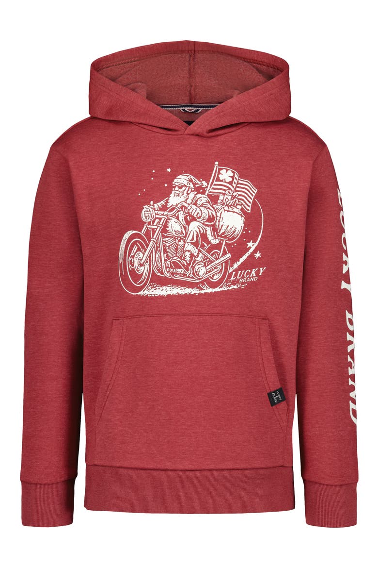Kids' Bike Santa Graphic Hoodie, Main, color, BIKING RED HT