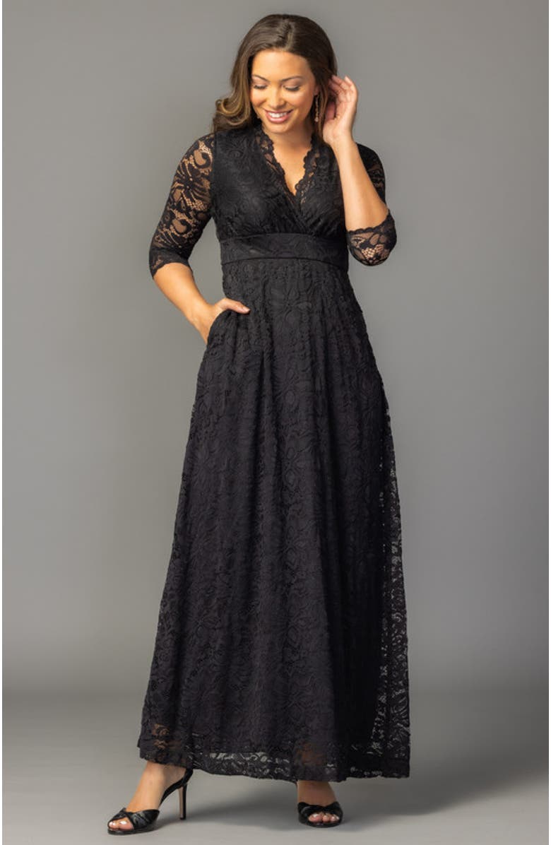 Kiyonna Maria Lace Evening Gown, Alternate, color, Onyx