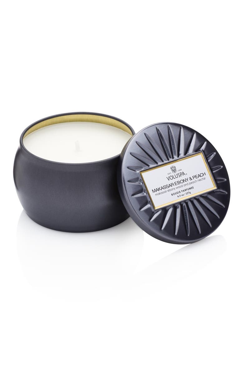 Vermeil - Makassar Ebony & Peach Mini Tin Candle, Main, color, NO COLOR