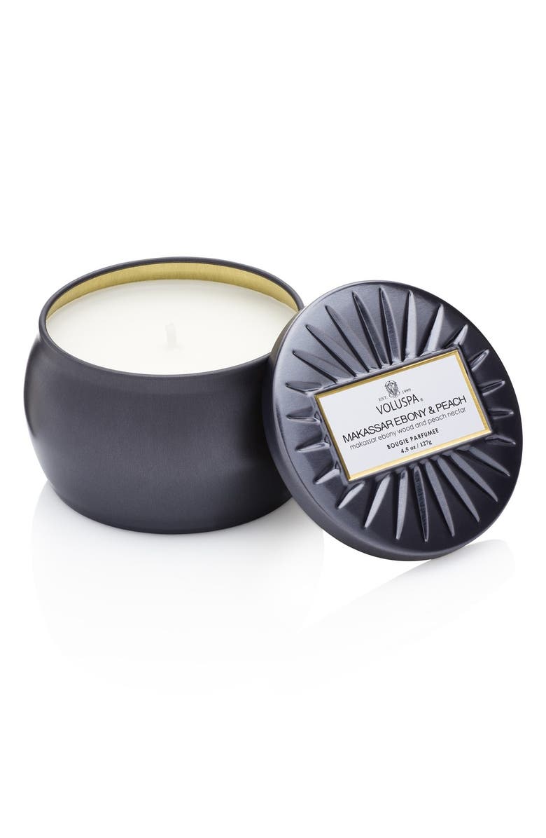 Voluspa Vermeil - Makassar Ebony & Peach Mini Tin Candle, Main, color,