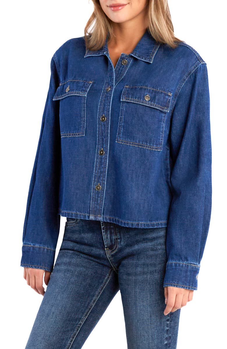 Wash Lab Denim Lilou Boxy Denim Button-Up Shirt, Alternate, color, Midnight Blue