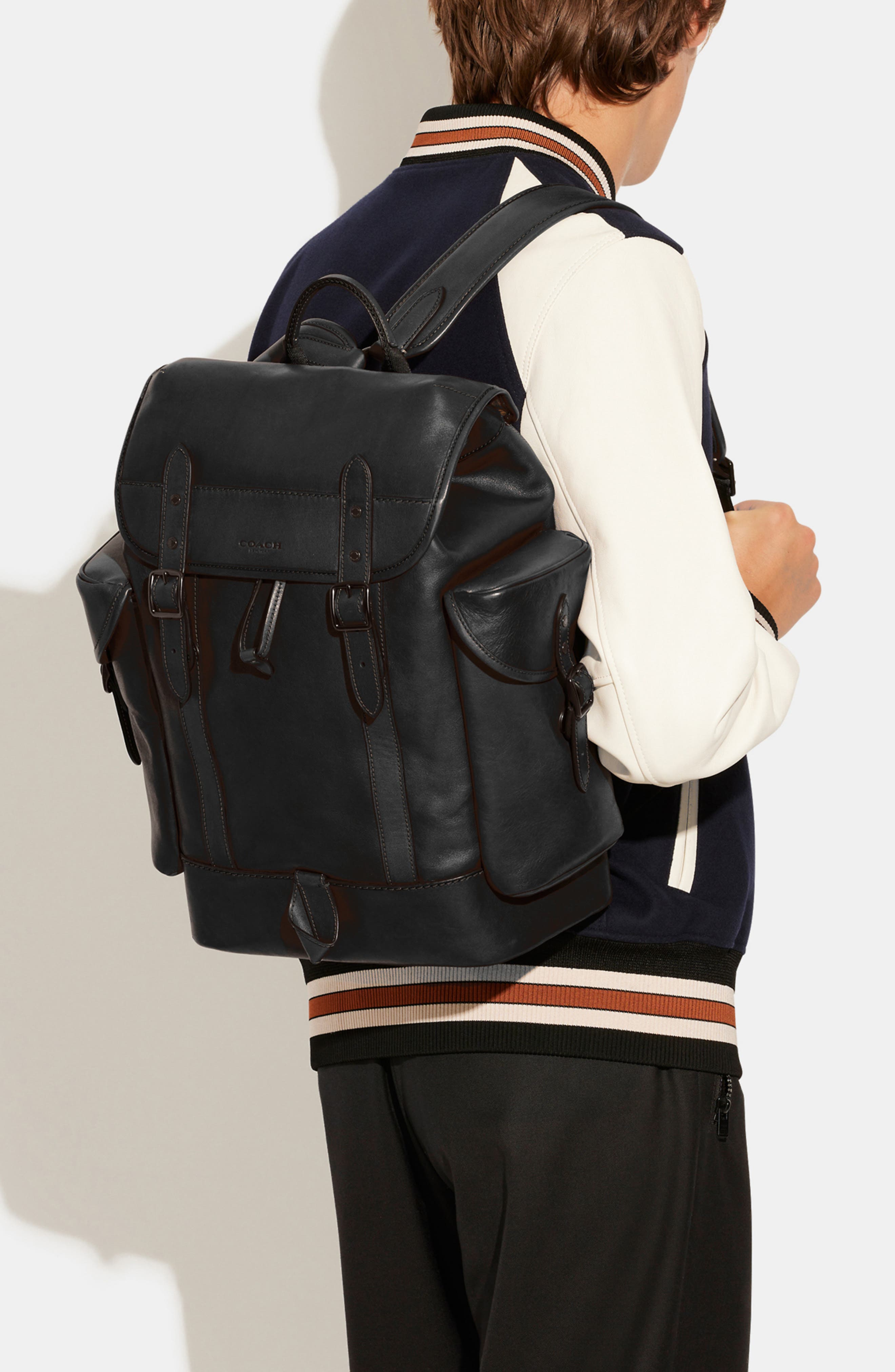 COACH Hitch Leather Backpack, Alternate, color, 