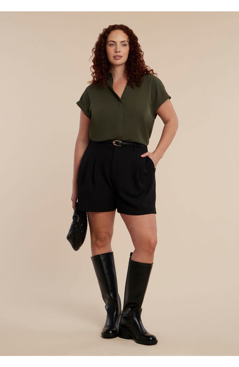 ELOQUII Notch Collar Blouse, Alternate, color, Dark Forest Green