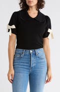 Adrianna Papell Ruffle Peter Pan Collar Short Sleeve Sweater