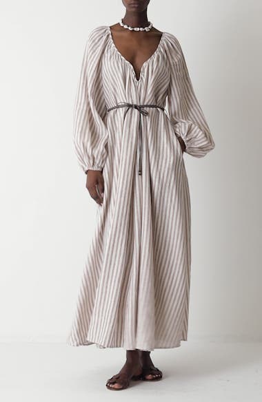 ワンピース Nigel Cabourn LINEN STRIPE DRESS ワンピース Nigel Cabourn LINEN STRIPE DRESS Scoop Neck Linen