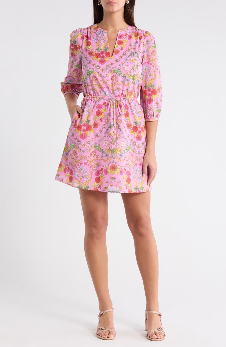 SUGARLIPS Ramsie Floral Print Minidress, Main, color, Cream Pink Multi