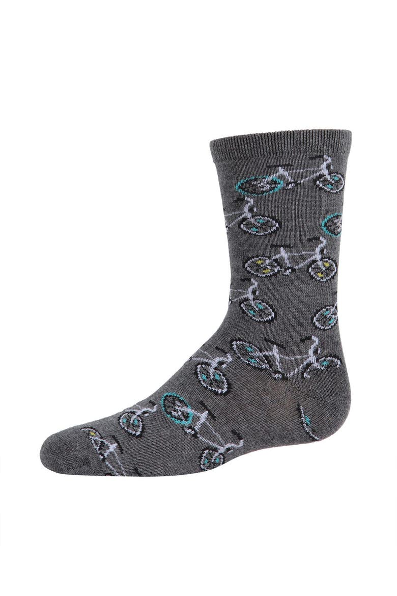 Bicycle-Themed Novelty Crew Sock, Main, color, Charcoal