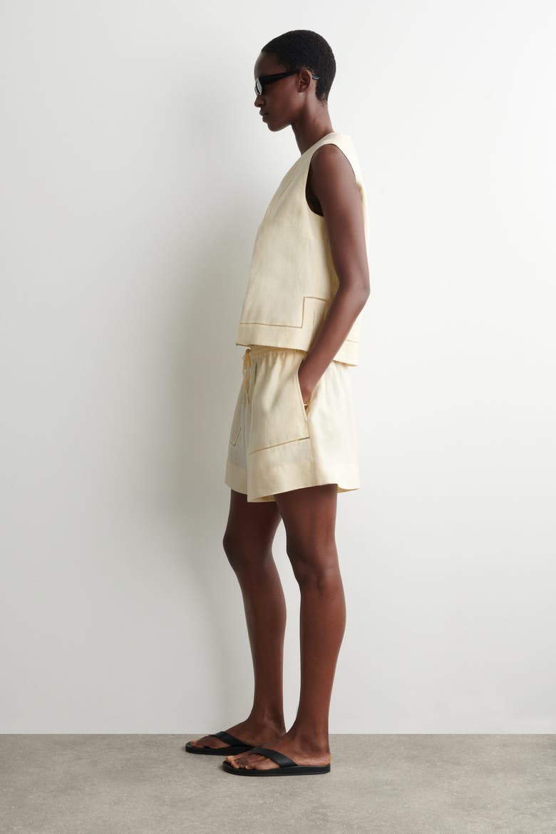 Embroidered-detail Linen Shorts, Alternate, color, BUTTER YELLOW