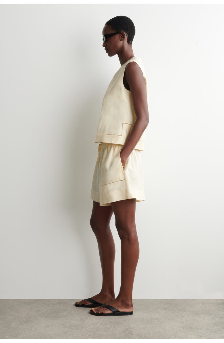 COS Embroidered-detail Linen Shorts, Alternate, color, Butter Yellow