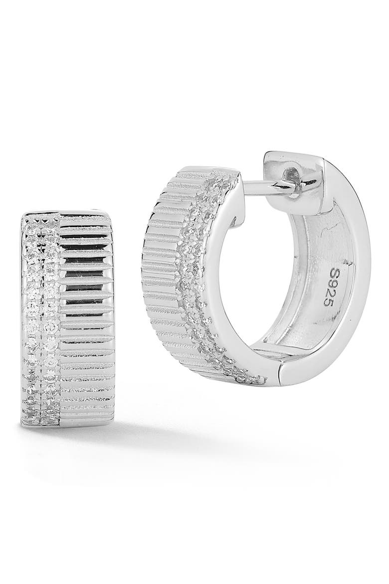 Small Cubic Zirconia Hoop Earrings, Main, color, SILVER