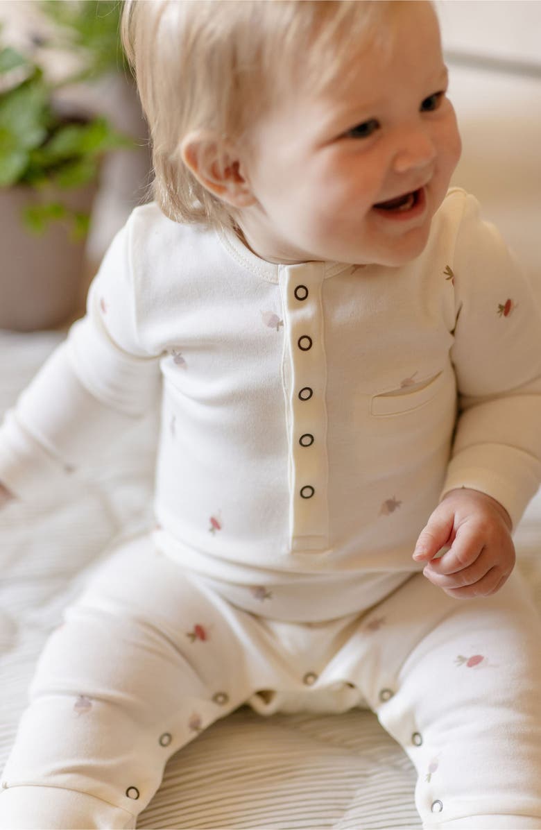 Pehr Print Long Sleeve Organic Cotton Henley Romper, Alternate, color, 