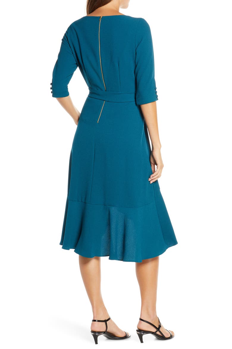Ruffle Hem High/Low Crepe Dress, Alternate, color, TEAL
