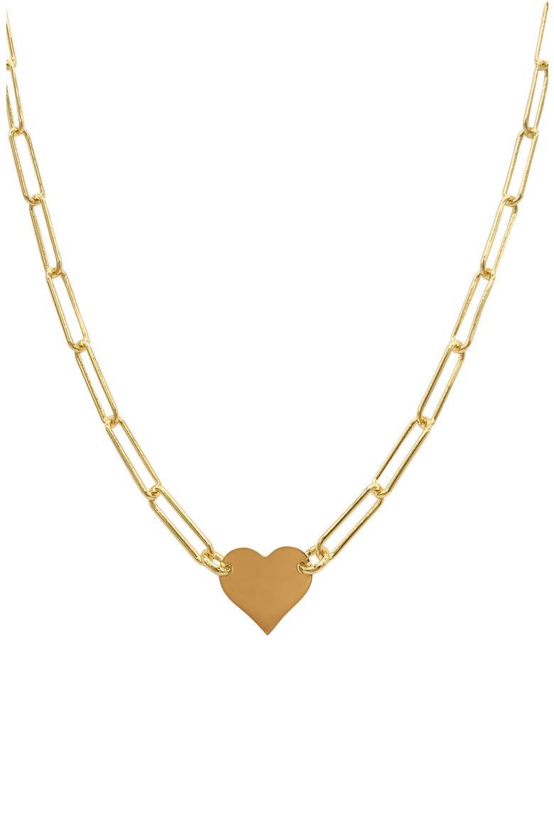 14K Gold Plated Paperclip Chain Heart Pendant Necklace, Alternate, color, YELLOW