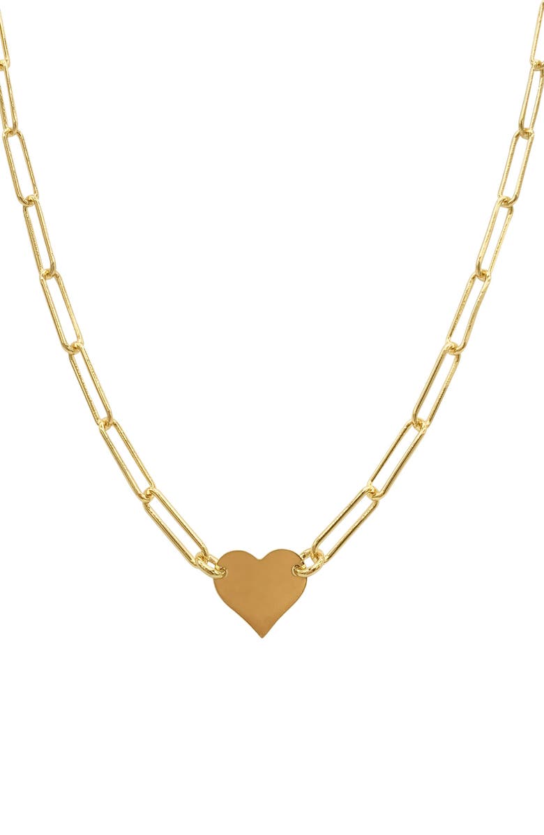 Adornia 14K Gold Plated Paperclip Chain Heart Pendant Necklace, Alternate, color, Yellow
