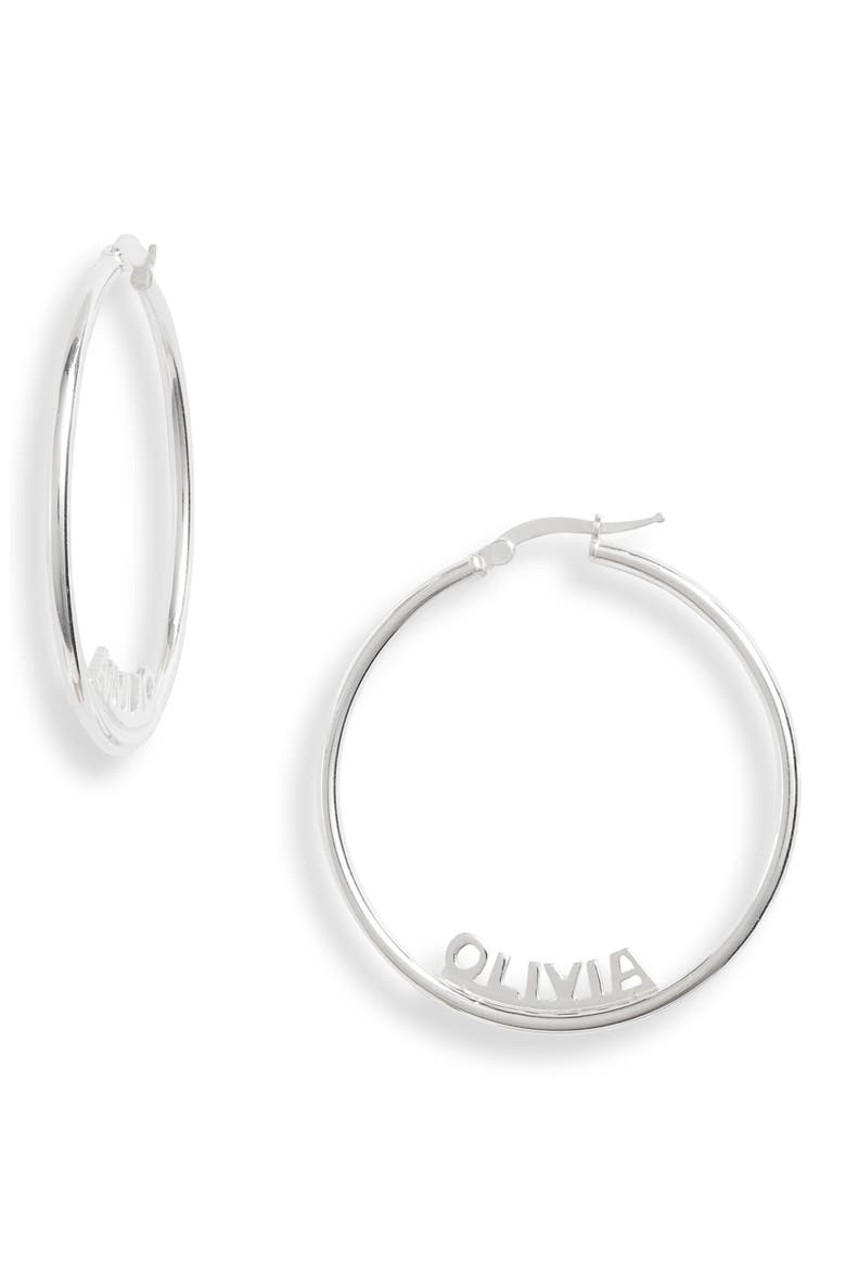Argento Vivo Personalized Name Hoop Earrings, Main, color, SILVER