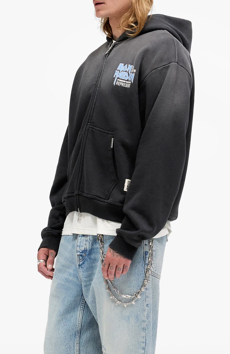 Represent Iron Maiden Anniversary Zip Hoodie, Alternate, color, Stained Black