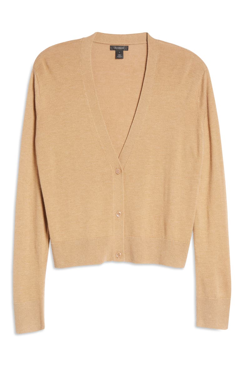 Women's Crop V-Neck Cardigan, Alternate, color, TAN CAMEL DARK HEATHER