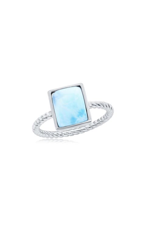 Sterling Silver Rectangle Larimar Ring
