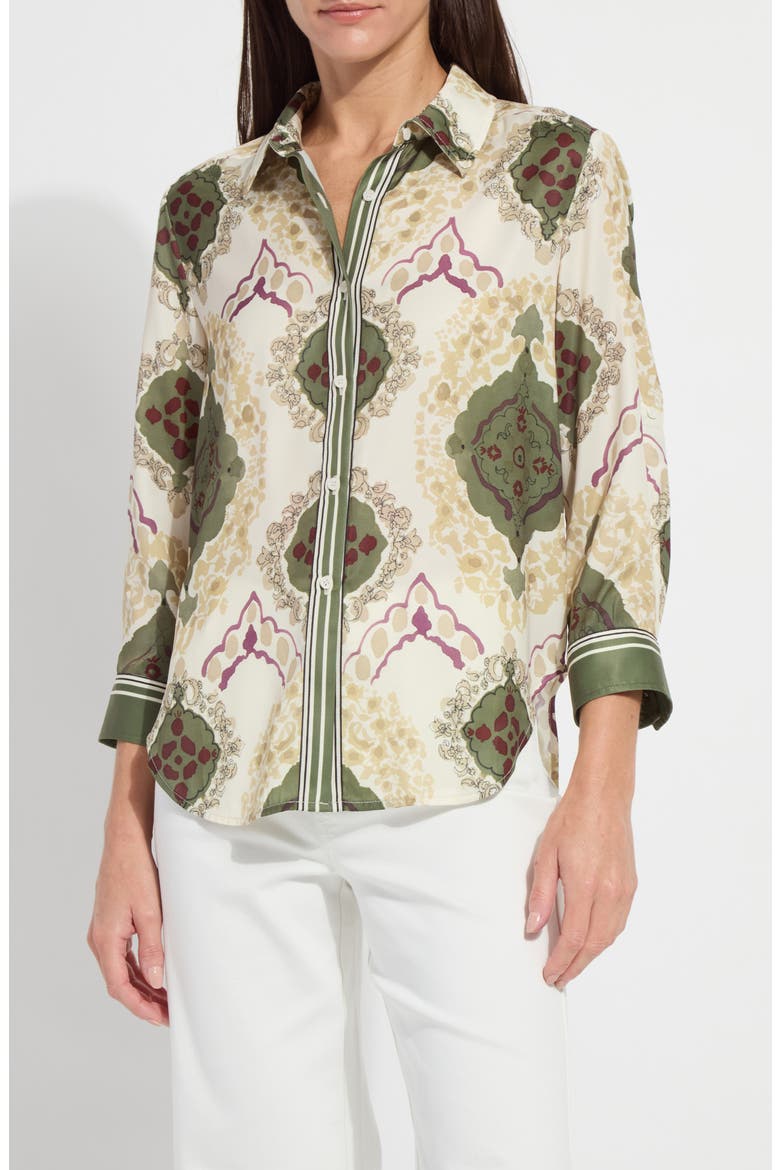 Ishani Scarf Print Button-Up Satin Shirt, Main, color, PLACED ARTFUL SCARF