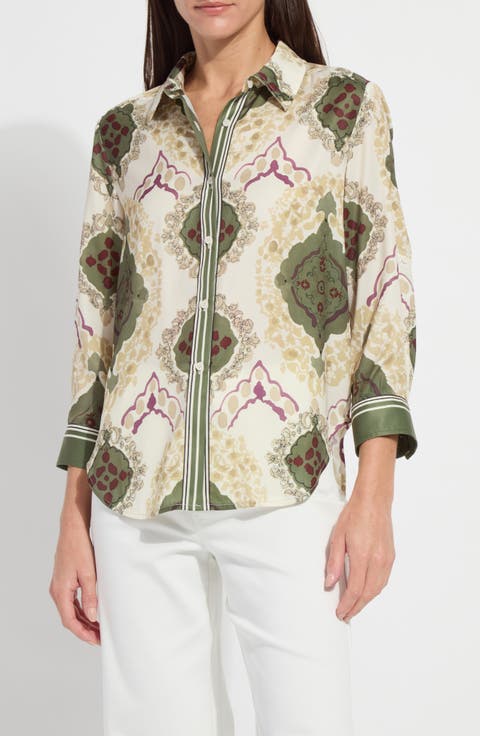 Ishani Scarf Print Button-Up Satin Shirt